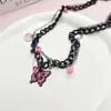 Corrente Preta Distintiva Pino Borboleta Rosa Chiclete Colar Feminino Doce Cool Picante Pingente Corrente de Suéter Corrente da Clavícula Joia
