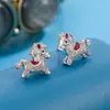 Pendientes de Diamante Brillante con Esmalte Rojo Edición de Año Nuevo Pendientes de Diseño Único Exquisito de Lujo de Gama Alta para Mujer