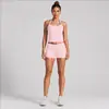Conjunto de roupa fitness feminina transfronteiriço com lindo top esportivo de costas com amarração no pescoço, conjunto de shorts de secagem rápida para corrida ao ar livre, ciclismo e yoga