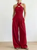 Mono de Pierna Recta con Cuello Halter Cruzado de Verano 2026 Amazon Transfronterizo, Moda Europea y Americana Elegante y Adelgazante para Mujer sin Mangas y sin Tirantes