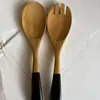 Espátula Pequeña de Madera de Acacia, Espátula de Madera para Sartén Antiadherente, Cuchara Sopera de Madera con Mango Largo, Cuchara Pequeña de Madera para Arroz, Juego de Espumadera para Fideos de Madera de Teca