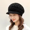 Chapéus Transfronteiriços de Outono e Inverno para Mulheres, Boina Fashion com Aba, Forrada com Lã e Espessa, Chapéu de Mãe, Chapéu de Lã Tricotado Quente