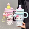 Termo de Dibujos Animados para Niños con Revestimiento Interior de Acero Inoxidable 316, Gran Capacidad, Vaso con Popote y Asa, Vaso de Agua de Alta Estética