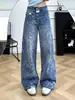 Jeans de Pierna Ancha para Mujer, Nuevo Estilo Otoño, Tallas Grandes, Diseño Jacquard, Bordados, Corte Holgado, Cuerpo Forma Pera, Pantalones Largos hasta el Suelo