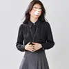 Camisa Negra de Manga Larga Nueva para Mujer Primavera y Otoño 2026, un top popular y elegante este año, viene con un collar