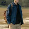 Jaqueta de trabalho leve Haixing azul marinho com múltiplos bolsos para homens, nova coleção de outono 2026, jaqueta casual de caça com gola alta
