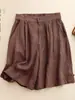 Pantalones Cortos de Algodón y Lino con Cintura Elástica, Nuevos Pantalones Anchos de Verano a la Rodilla, Pantalones Casuales Versátiles Sueltos para Mujer con Cremallera