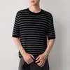 Momeike Alta Inteligência Malha de Lã Misturada Manga Curta Masculina 2026 Outono Novo Estilo Old Money Camiseta de Tricô Masculina 75990