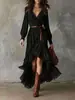 Vestido Bohemian Irregular com Mangas Longas, Decote em V e Acabamento em Renda, Estilo Europeu e Americano Transfronteiriço, Primavera de 2026