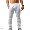Pantalones de Lino para Hombre Bolsillo de Playa Cordón Cintura Elástica Planos Cómodos Transpirables Moda Diaria Hip Hop