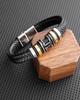 Pulsera de acero inoxidable para hombre y mujer de moda transfronteriza de gran venta, personalidad simple H, tejida a mano de cuero de alta calidad, color intermedio, venta al por mayor