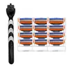 Aparelho de barbear manual masculino em estoque com lâminas de três camadas, cabeça de lâmina de aço inoxidável multicamada, modelo bicolor laranja e azul