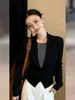 Suéter de Punto Negro para Mujer, Estilo Nuevo Primavera y Otoño, Súper Elegante, Ceñido a la Cintura, Falso Dos Piezas, Manga Larga Corta