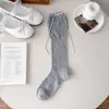 Meias de Verão Miu com Laço Estilo Ballet, Mesh Fino, Patchwork, Emagrecedoras, JK, Caídas, Comprimento até a Panturrilha