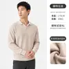 Suéter tipo polo estilo old money para hombre, tejido de gofre, manga larga, casual, versátil