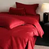 Juego de ropa de cama jacquard rojo brillante estilo moderno para celebración de boda, juego de cuatro piezas de algodón puro de fibra larga para el hogar, Martha Rojo