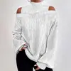 Comercio Exterior Transfronterizo Europeo y Americano Fabricante de Fuente de Amazon Suéter para Mujer Hombros Descubiertos Manga Larga Cuello Semitortuga Pulóver Holgado Otoño e Invierno
