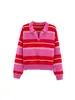 ¡Pedido de Comercio Exterior! Para Aliexpress Más Vendido Transfronterizo Ropa de Mujer Europea y Americana al por Mayor Moda de Punto de Manga Larga con Cuello Polo Rayado