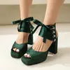 Nuevas Sandalias Peep-Toe de Estilo Europeo y Americano con Encaje, Botines Cortos, Sandalias de Suela Gruesa, Tacones Altos Gruesos, Tallas 40-47, Talla Grande para Exportación
