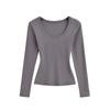 Camiseta Básica Versátil de Manga Longa Estilo Outono 2025 Hot Girl para Mulheres, Cintura de Ampulheta Decote U Slim Fit Camada Base Afinando