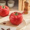 Pequeno recipiente para temperos em formato de tomate com capacidade de 420ml, cor cerâmica sob esmalte