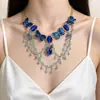 Collar de borla de mariposa azul Klein, multicapa, cadena elegante para la clavícula, nuevo accesorio de cuello de lujo ligero para vestido de noche para mujer