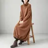 Vestido de manga larga de cuello alto de color liso al por mayor transfronterizo para mujer, casual de primavera y otoño, talla grande, holgado, adelgazante, falda larga en forma de campana