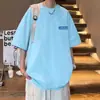 Camiseta de Manga Corta Estilo Hong Kong Ins para Hombre Verano Holgada Versátil Manga de Cinco Puntos Marca de Tendencia Moda Juvenil Top Casual