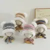 Gorro de Protección Auditiva para Niños con Rayas de Color Degradado y Orejas de Oso, Gorro de Punto Forrado de Felpa Estilo Lei Feng para Bebé, Gorro a Prueba de Frío para Otoño e Invierno