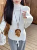 Suéter de Punto de Diseño Suave Estilo Coreano con Cuello Alto Irregular y Mangas de Campana para Mujer Otoño Invierno Cintura Delgado Capa Interior Dividida Capa Base