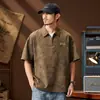 Camisa Masculina de Verão Novo Estilo Retrô com Padrão Texturizado de Bolhas de Seda de Gelo e Lapela, Camisa Casual Versátil de Manga Curta Solta