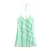 Vestido decorativo de estilo europeo, moderno, dulce, sexy, con capas, nuevo de verano, corte ajustado, estilo vacacional, cuello halter, falda corta, mujer