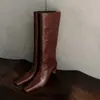 Botas de cuero tipo caballero para mujer, botas altas de tubo largo, nuevo estilo otoño e invierno, botas hasta la rodilla sin cordones de tacón alto y punta cuadrada de cuero genuino, botas rectas para mujer
