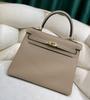 Piel de Vaca de Togo Hilo de Cera Cosido a Mano Costura Interior Bolso Clásico Kelly Platino Bolso de Hombro Cruzado para Mujer 28cm