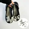 Lazo satinado azul claro suave con estrella de diamante brillante flor para zapato, hebilla de zapato de agujero estilo femenino, hebilla decorativa de superficie de zapato DIY