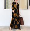 Vestido Longo Casual Simples de Algodão e Linho Estampado com Lapela de Manga Longa para Mulheres - Amazon Transfronteiriço