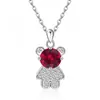 Collar Cruzado Europeo y Americano de Plata de Ley S925 Oso de Gama Alta de Amazon para Mujer con Doce Piedras de Nacimiento, Colgante de Moda y Versátil