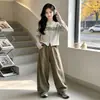 Conjunto de Dos Piezas para Niñas Estilo Coreano Cardigan de Punto para Primavera/Otoño 2026 Nuevo Pantalón de Pierna Ancha Conjunto de Moda Casual