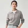 Cuello polo, cierre de media botonadura, base de punto de cachemira texturizada para mujer, suéter cálido y elegante, perfecto para usar en capas en otoño e invierno