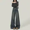 Jeans de Moda Sueltos de Cintura Alta para Invierno que Favorecen la Figura, Controlan el Vientre, Cubren las Caderas, Te Hacen Ver Más Alta y Delgada, y Son de Largo Hasta el Piso