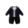 Conjunto 1 de Estilo Universitario Coreano para Niños: Cárdigan de Punto, Camiseta de Manga Larga y Pantalones Curvos para Niños - Conjunto Versátil de Tres Piezas para Niños