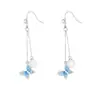 Pendientes Largos de Borla de Perla Mariposa Azul con un Ambiente Súper Hada Fresco y Sencillo, Estilo de Lujo Ligero, Adecuados para Rostros Cuadrados y Redondos, Pendientes de Diamante Brillantes