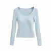 Camiseta Estilo Puro Desejo Slim-Fit com Gola Grande e Manga Longa para Mulheres, Outono e Inverno, Engrossada com Bojos no Peito, Camiseta Básica de Camada Interna, Top Justo Elástico