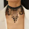 Corrente de clavícula com gola de renda preta gótica transfronteiriça com um toque de alta qualidade, colar gargantilha feminino com pingente de cruz