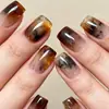 Unhas Postiças Cor Âmbar Caramelo, Arte de Unhas Padrão Tartaruga Tingida com Tinta, 24 Peças de Unhas Postiças para Exportação, Atacado