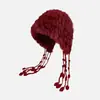 Fábrica de gorros de aviador con borla de felpa de pelo de conejo, en stock para otoño e invierno, a prueba de frío, protege los oídos, cálido, adelgaza la cara, gorro de punto para ventas transfronterizas
