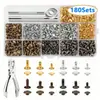 Stock de Fábrica 180 Juegos Cuatro Colores Tres Tamaños Metal Decorativo Remaches de Doble Cara Juego de Herramientas para Remachar Remaches