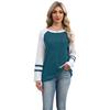 Roupa Feminina Transfronteiriça Europeia e Americana 2025 Amazon Outono e Inverno Novo Top Tricotado Manga Raglã Gola Redonda Suéter com Recorte em Cores Contrastantes