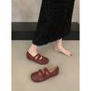 Sapatos Mary Jane Retro Franceses com Salto Interno e Tira Cruzada para Mulheres 2025 Novo Estilo Sapatos de Ballet de Boca Rasa com Saia
