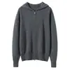 Estilo Novo Outono e Inverno 100% Caxemira Pura Feminino Zíper Duplo Design com Capuz Cardigan Casual Versátil Cor Sólida Roupa Exterior